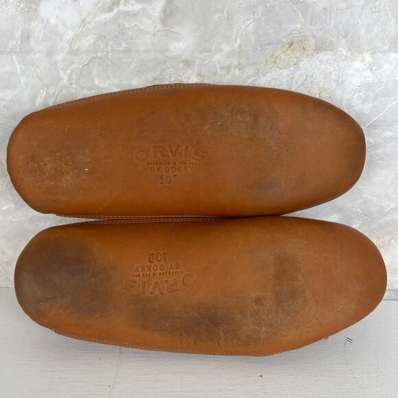 Orvis By Gokey Brown Leather Moccasin Style Slippers Men\'s 10 D Shearling Lined main image 11